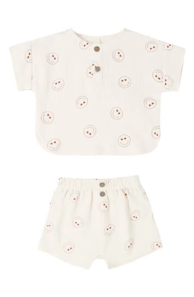 Quincy Mae Babies'  Organic Cotton Henley Top & Shorts Set In Neutral