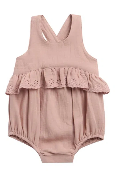 Quincy Mae Babies'  Penny Embroidered Ruffle Trim Romper In Pink