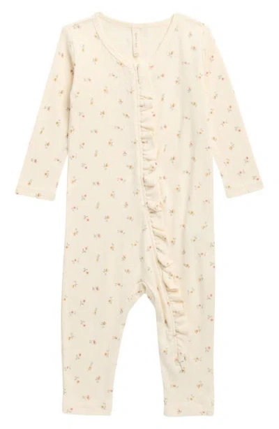 Quincy Mae Babies'  Petit Fleur Long Sleeve Organic Cotton Jumpsuit In Brown