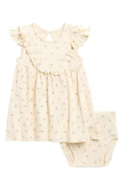 Quincy Mae Babies'  Petit Fleur Organic Cotton Dress & Bloomers Set In Brown