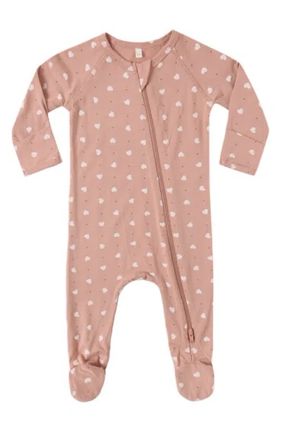 Quincy Mae Babies'  Pink Heart Print Zip Footie In Brown