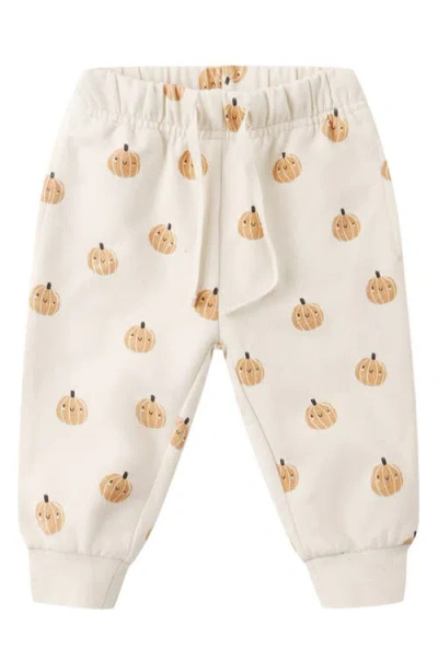 Quincy Mae Babies'  Pumpkin Print Cotton Joggers In Brown