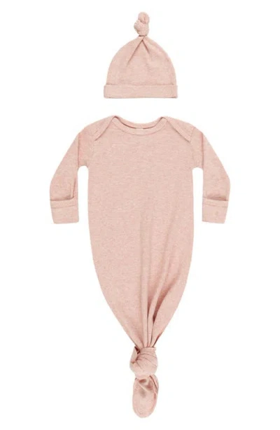 Quincy Mae Babies'  Rib Knotted Stretch Organic Cotton Blend Gown & Hat Set In Pink