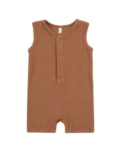 Quincy Mae Kids' Ribbed Henley Romper In Brown