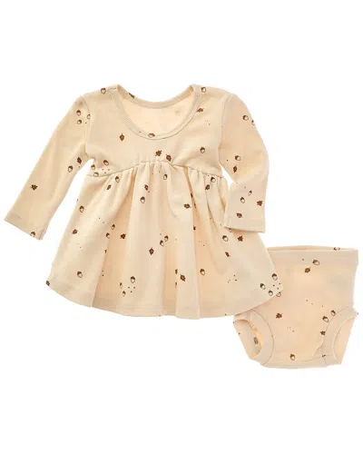 Quincy Mae Ribbed Long Sleeve Dress In Neutral