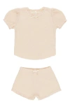 Quincy Mae Ruby Organic Cotton Waffle-knit Top & Shorts Set In Neutral