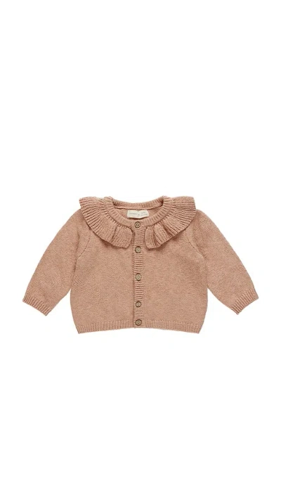 Quincy Mae Ruffle Collar Cardigan In Dark Pink