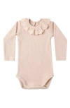 Quincy Mae Ruffle Collar Long Sleeve Waffle Bodysuit In Brown