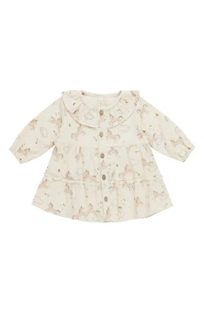 Quincy Mae Babies'  Ruffle Long Sleeve Organic Cotton Dress In Natural