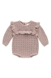 Quincy Mae Ruffle Organic Cotton Pointelle Romper In Mauve