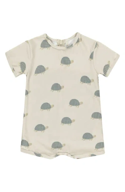Quincy Mae Babies'  Sea Turtle Short Sleeve One-piece Swimsuit In Stone