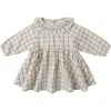 Quincy Mae Simone Plaid Long Sleeve Organic Cotton Dress & Bloomers In Neutral