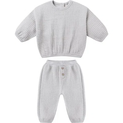 Quincy Mae Babies'  Smock Cotton Blend Top & Jogger Set In Gray