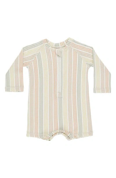 Quincy Mae Babies'  Stripe Long Sleeve One-piece Rashguard Swimsuit In Ivory