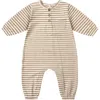 Quincy Mae Stripe Organic Cotton Romper In Brown