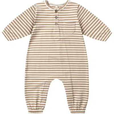 Quincy Mae Babies'  Stripe Organic Cotton Romper In Brown