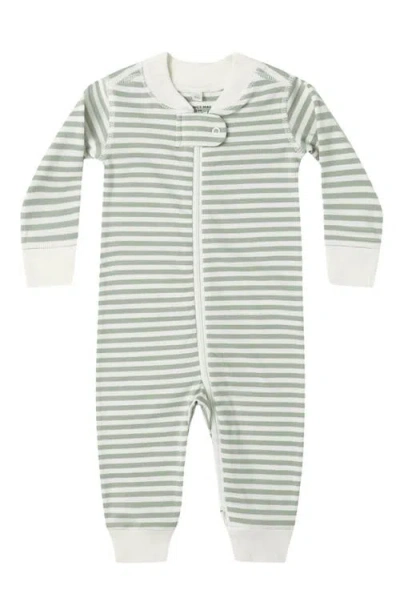 Quincy Mae Babies'  Stripe Organic Cotton Zip Romper In Green