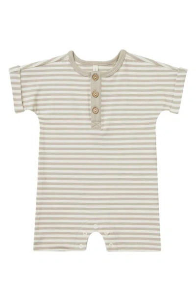 Quincy Mae Babies' Stripe Short Sleeve Knit Romper In Ash-stripe
