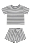 Quincy Mae Stripe T-shirt & Shorts Set In Grey