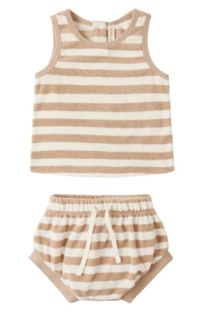 Quincy Mae Babies'  Stripe Terry Tank & Shorts Set In Brown