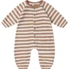 Quincy Mae Stripe Waffle Knit Organic Cotton Romper In Brown
