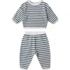 Quincy Mae Stripe Waffle Knit Organic Cotton Sweatshirt & Joggers Set In Black