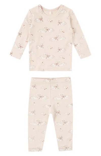 Quincy Mae Babies'  Swan Print Fitted Pajamas In Neutral
