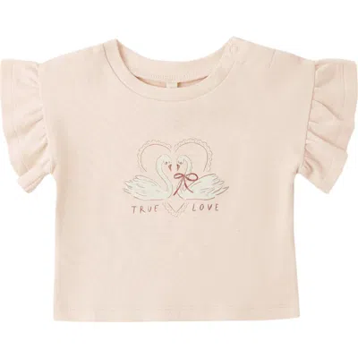 Quincy Mae Babies'  Swans Flutter Sleeve Organic Cotton Graphic T-shirt In Neutral