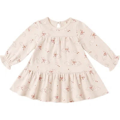 Quincy Mae Babies'  Swans Long Sleeve Jersey Dress In Neutral