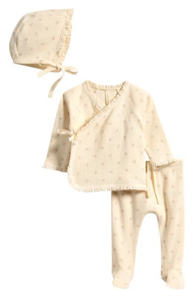 Quincy Mae Babies'  Take Home Organic Cotton Top, Footie Pants & Cap Set In Neutral