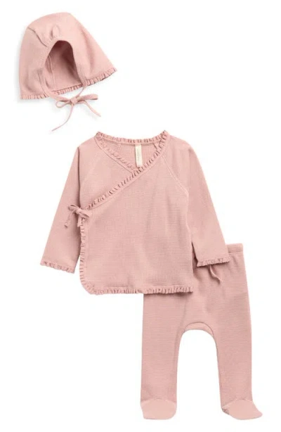 Quincy Mae Babies'  Take Home Organic Cotton Top, Footie Pants & Cap Set In Pink
