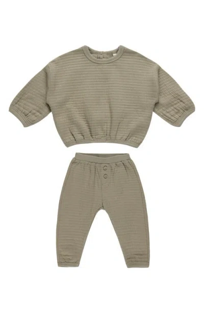 Quincy Mae Babies'  Textured Sweatshirt & Sweatpants In Green