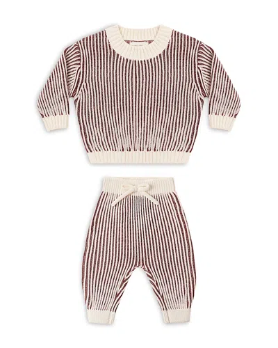 Quincy Mae Unisex Relaxed Knit Striped Top & Pants Set - Baby In Cherry