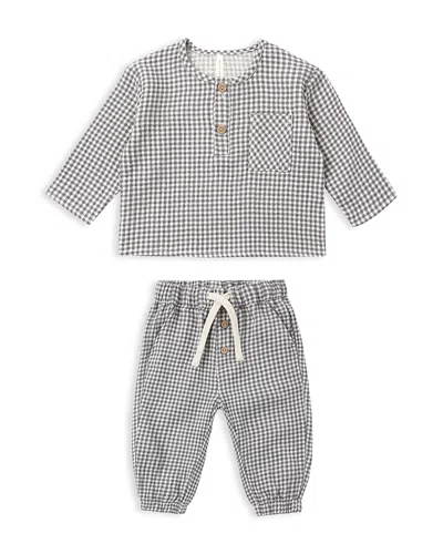 Quincy Mae Unisex Rory Gingham Henley Shirt & Pants Set - Baby In Midnight