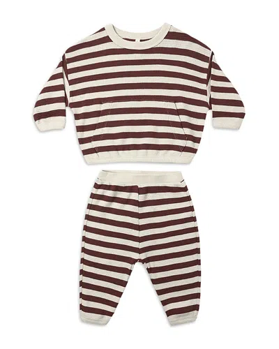 Quincy Mae Unisex Waffle Slouch Top & Pants Set - Baby In Black Cherry
