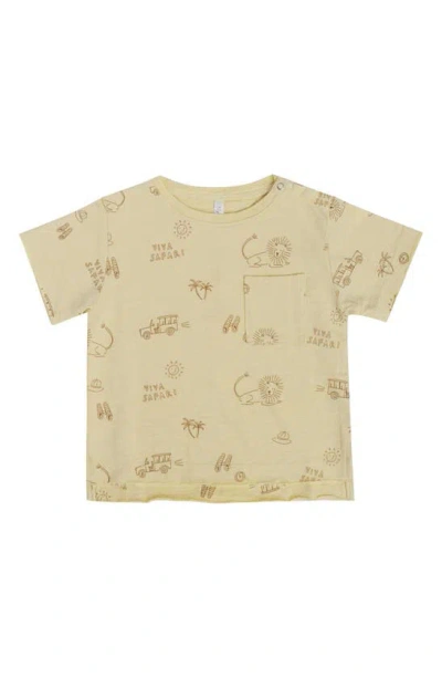 Quincy Mae Babies' Viva Safari Cotton Pocket T-shirt In Lemon
