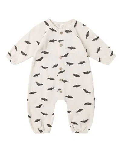 Quincy Mae Kids' Waffle Long Sleeve Jumpsuit In White