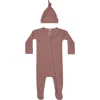 Quincy Mae Waffle Stitch Zip Footie & Beanie Set In Fig