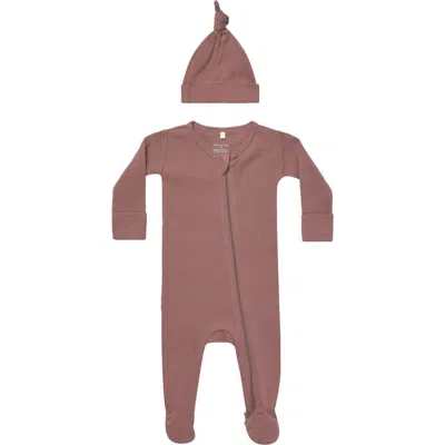 Quincy Mae Babies'  Waffle Stitch Zip Footie & Beanie Set In Fig