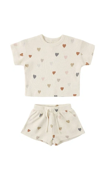 Quincy Mae Waffle Tee & Short Set In White