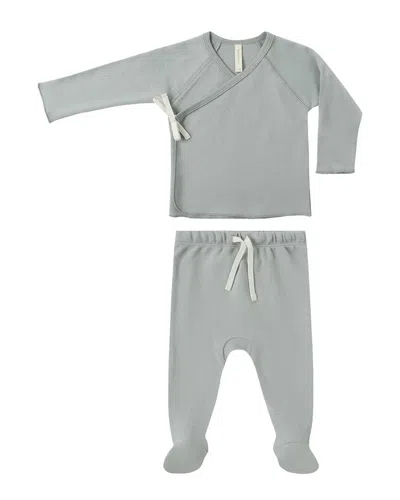 Quincy Mae Kids' Wrap Top & Footed Pant Set In Gray