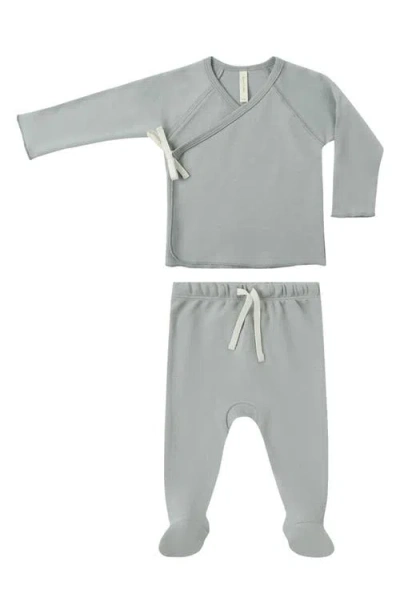 Quincy Mae Babies'  Wrap Top & Footed Pants Set In Blue
