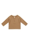 Quincy Mae Zion Organic Cotton Henley T-shirt In Brown