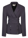 Quira Belted Wrap Jacket In Textured Fabric In Blue