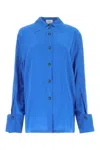 Quira Split Back Shirt With Unique Collar And Buttoned Cuffs In Blue
