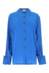 Quira Split Back Shirt With Unique Collar And Buttoned Cuffs In Blue