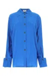 Quira Split Back Shirt With Unique Collar And Buttoned Cuffs In Blue