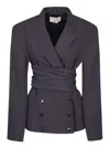 Quira Belted Wrap Jacket In Textured Fabric In Brown