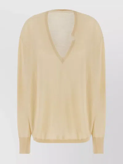 QUIRA OVERSIZE V-NECK WOOL SWEATER WITH DISTRESSED ACCENTS