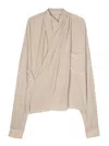 Quira Crepe Silk Shawl Blouse In Beis